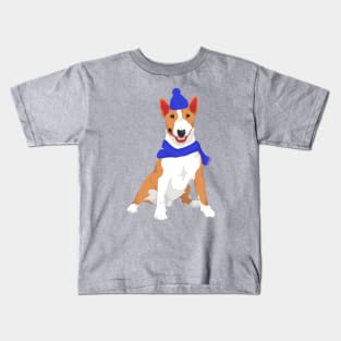 Blue Winter Hat and Shawl Miniature Bull Terrier T-Shirt for Dog Lovers Kids T-Shirt